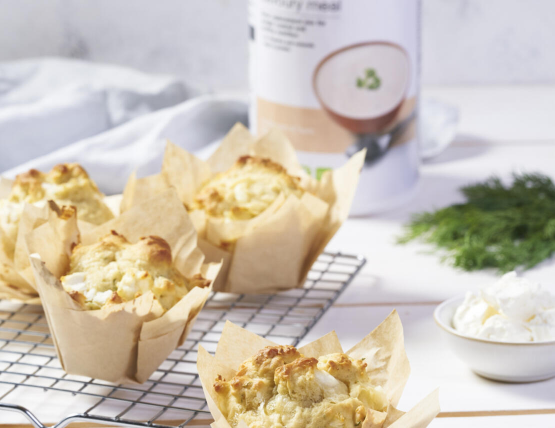 Muffins met feta, dille en champignonsmaak